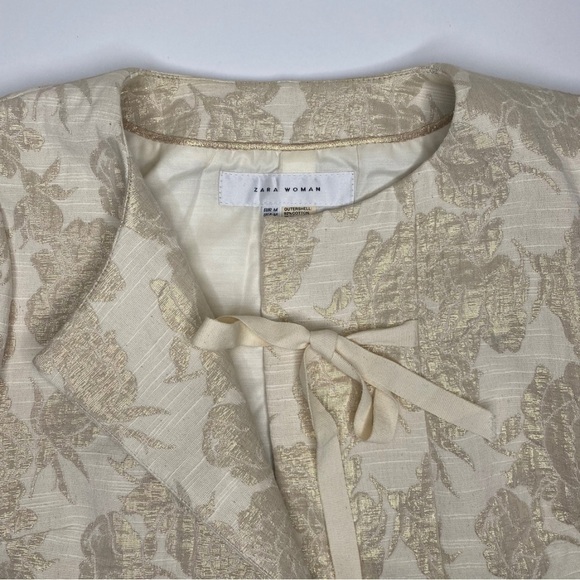 Zara Woman Cropped Ivory and Gold Dress Jacket Sz Med - Picture 6 of 10